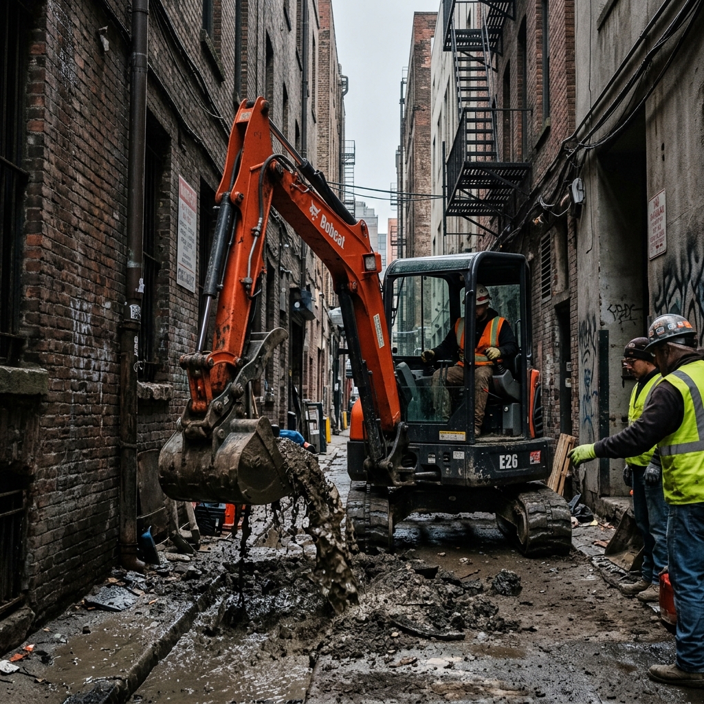 Desilting operation in narrow urban drain
